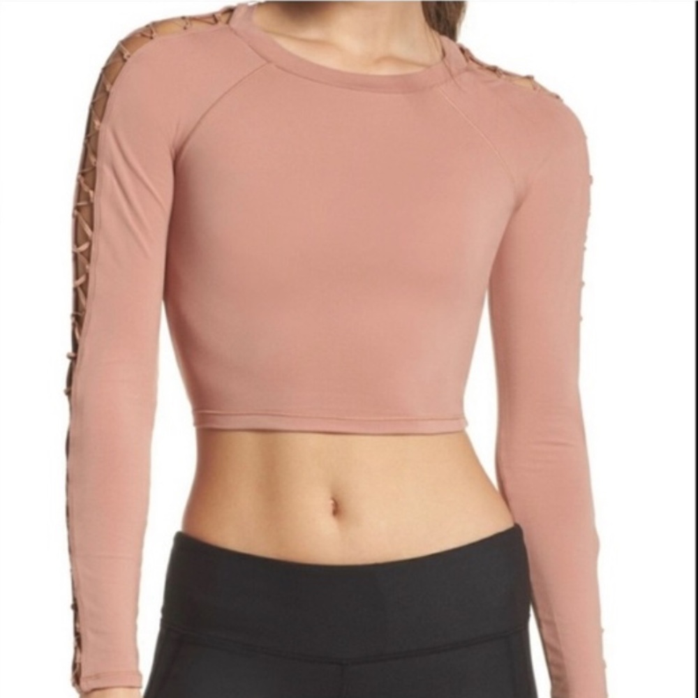 ALO Yoga Dusty Rose Long Sleeve Lace-Up Crop Top